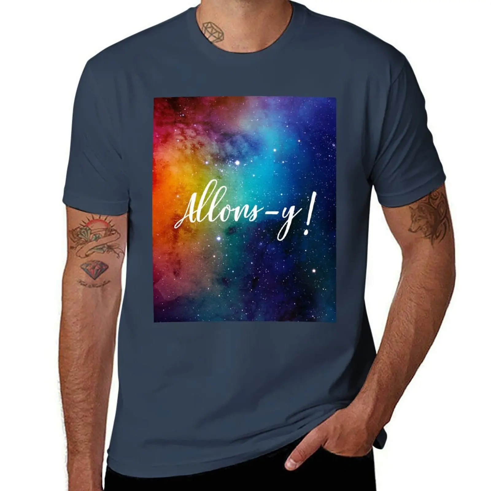 Allons-y! تي شيرت قطني أسود تي شيرت عادي للرجل حزمة مضحك تي شيرت الفكاهة الداكنة مضحك تي شيرت قطن تي شيرت