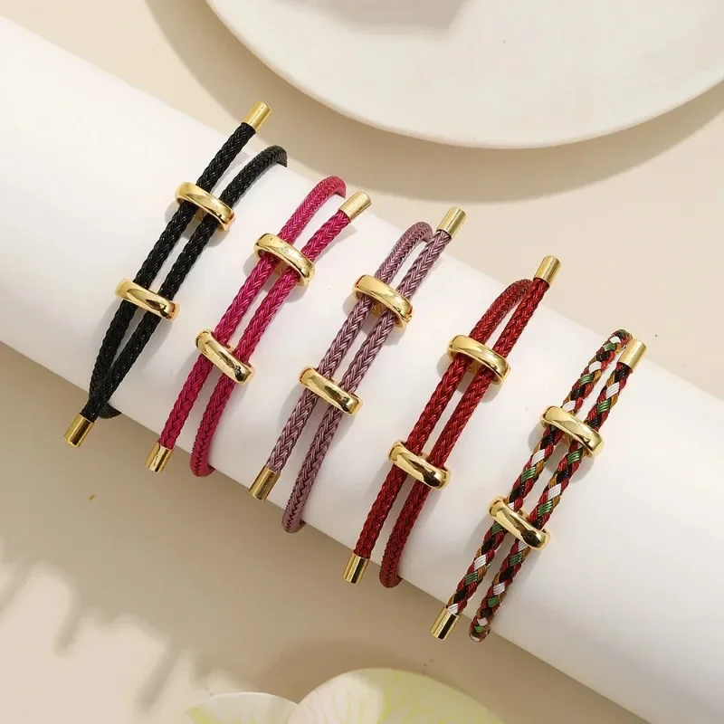 أحمر أسود أسلاك الفولاذ قابل للتعديل أساور توسيع اليدوية حبل مضفر أساور للأزواج للنساء الرجال سلسلة مجوهرات