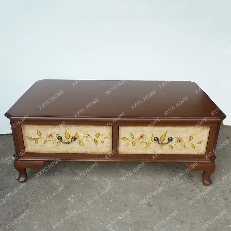 

Four-draw coffee table, rectangular antique painted storage, rural storage, coffee table