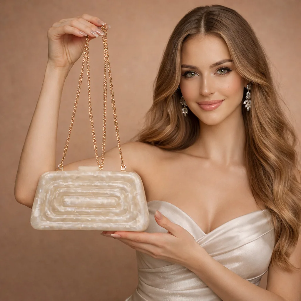 

New Ladies Acrylic Press Bag Elegant Evening Shoulder Crossbody Wedding Banquet Clutch Bag With Chain For Special Occasions