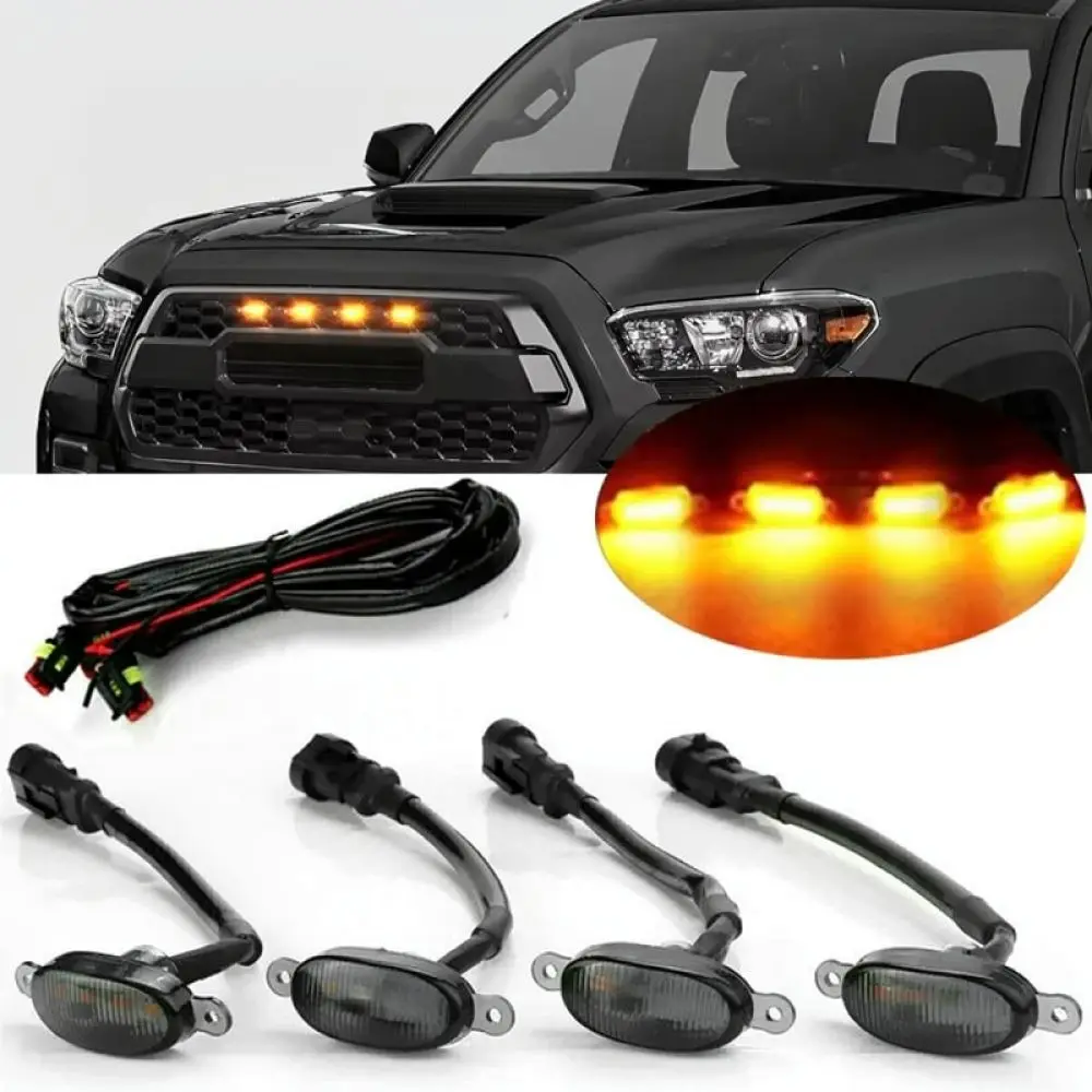 Pickup Truck Front Grille LED Decoration Light Set For SUV Off Road Vehicle Exterior Warning Lamp Amber Marker Kit