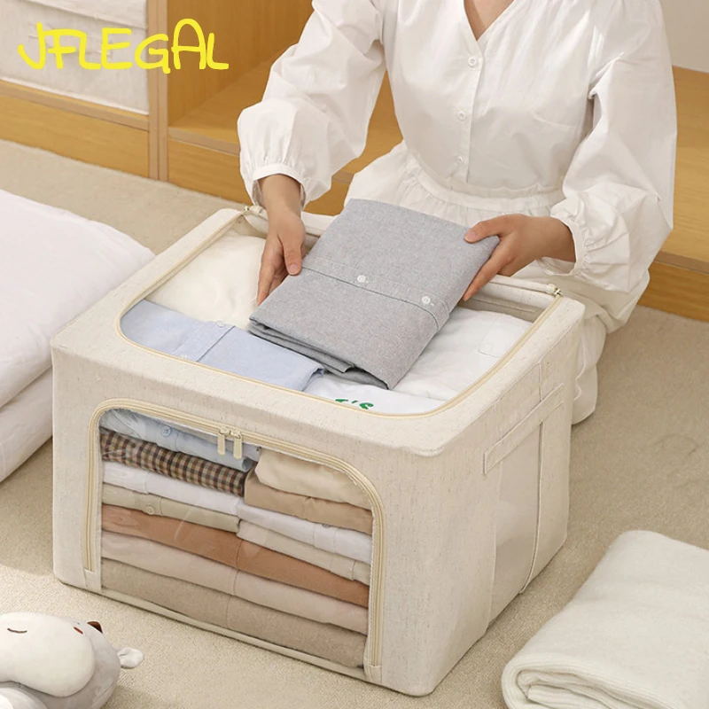 

Cotton and Linen Storage Box Washable Bedroom Clothing Storages Dustproof Foldable Large Clothes Storage Organizer Storage Box