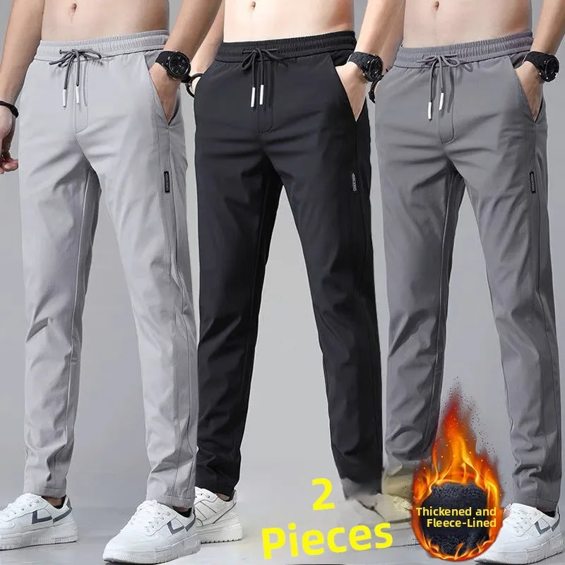 

Утепленные мужские повседневные брюки из флиса, зимние спортивные штаны, молодежные модные прямые хлопковые брюки для работы на открытом воздухе