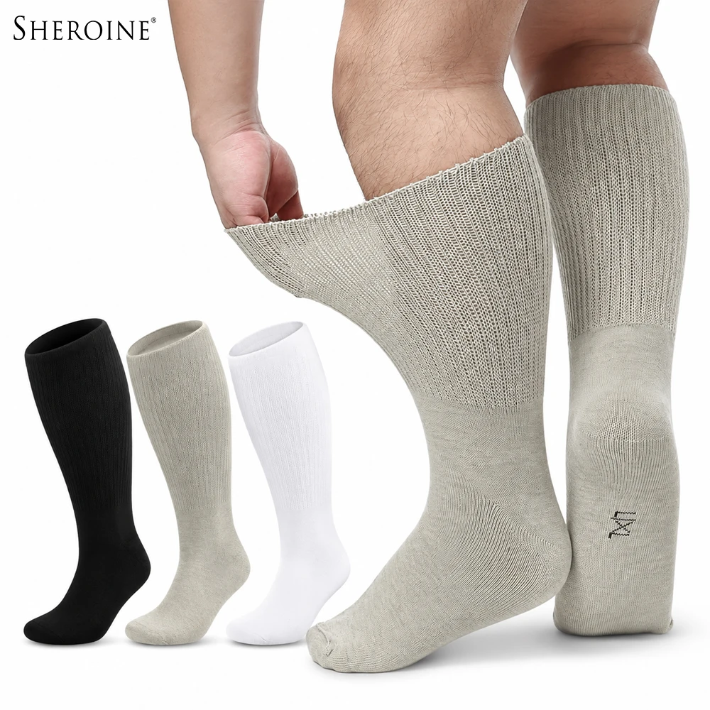 Sheroine 3 Pairs Plus Size Compression Socks for Men and Women, Non Binding Extra Wide Fit Diabetic Socks Outdoor Sports Running