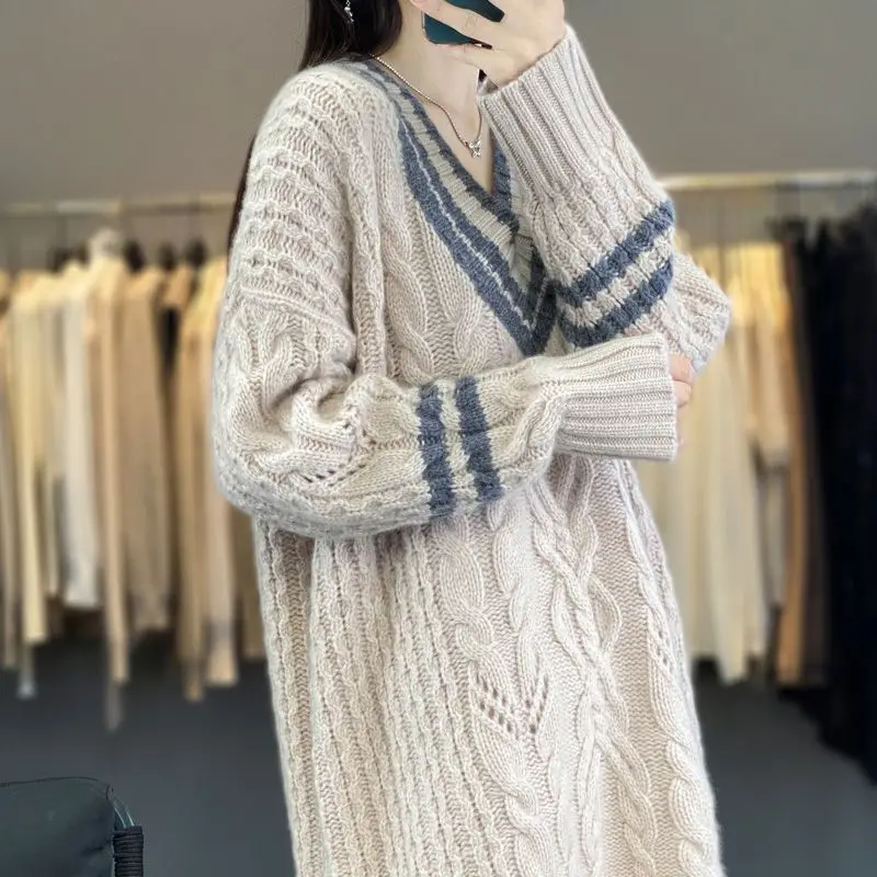 Knielengte truien voor dames truien truien dames basic tuniek veelzijdig woon-werkverkeer zus esthetische zoom raster bloemen zacht