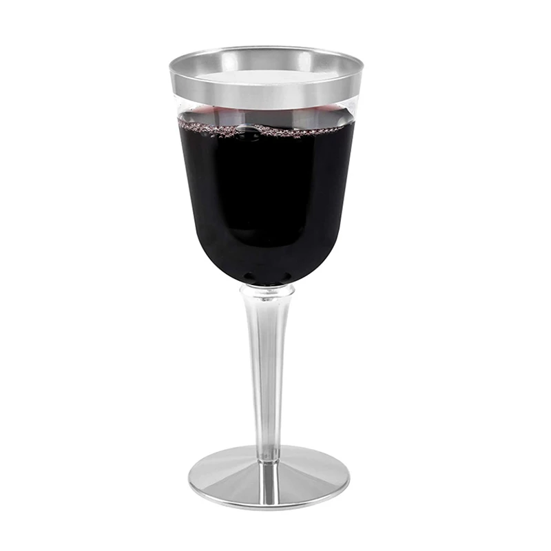 Plastic Wine Glasses With Silver Rim Plastic Wine Glasses With Stem Disposable Wine Cup Reusable Suitable For Party Wedding