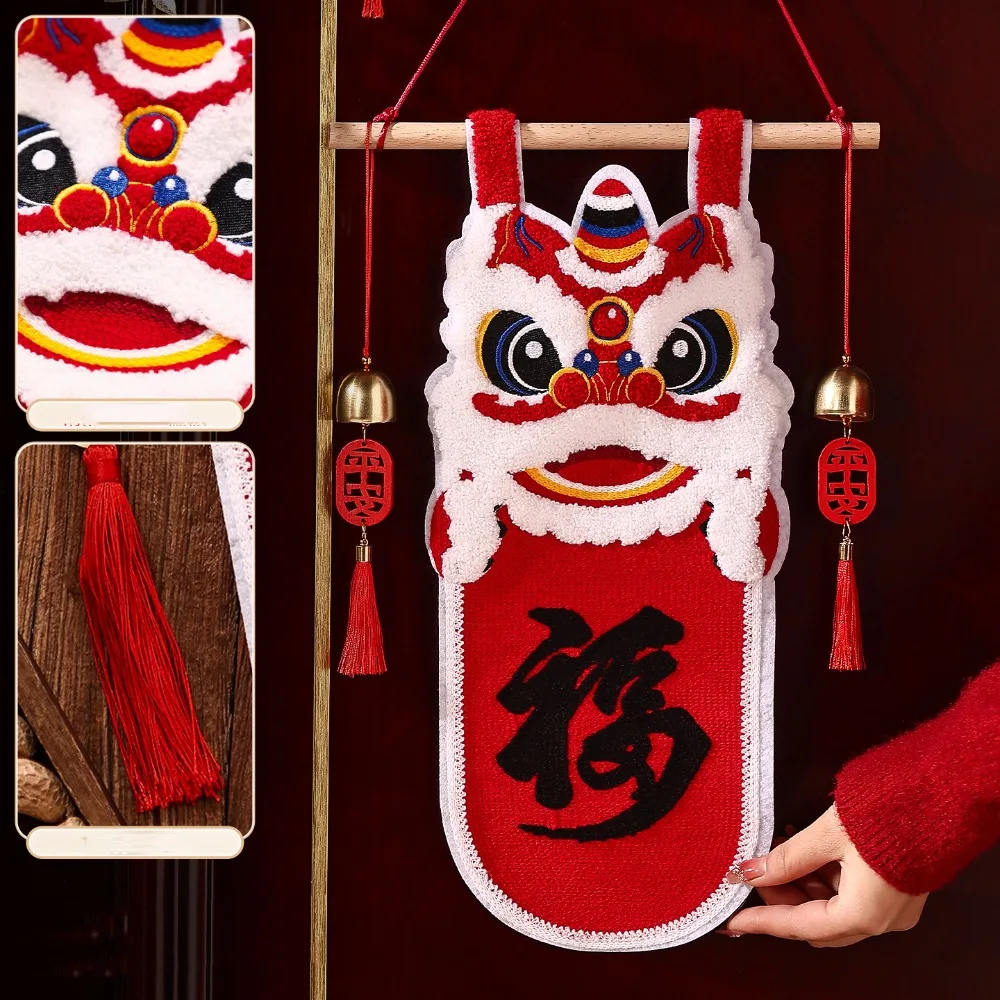 

Lion Dance New Year Decorations Exquisite Traditional Year Horse Pendants with Tassel Handmade Door Decoration Living Room