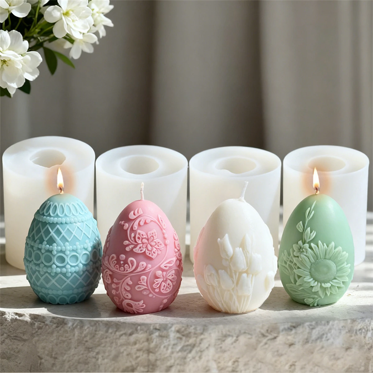 3D Osterei Duftkerze Silikonform DIY geprägt Schmetterling Blume Eiform Kerze Gips machen Form Ostertag Geschenk