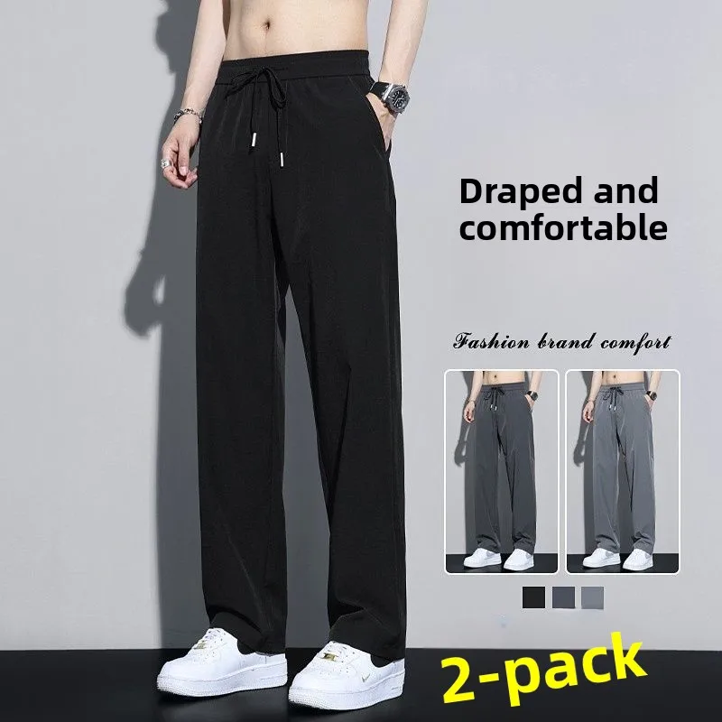 Men's Workwear Summer Thin Qui Dry Ice Silk Sports Long Pants Casual Straight Leg Pants Durable Dirt Resistant able