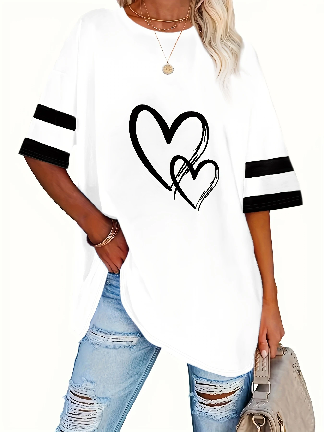 

Plus Size Europe And The United States Spring And Summer New Cross Love Round Neck Short-Sleeved T-Shirt