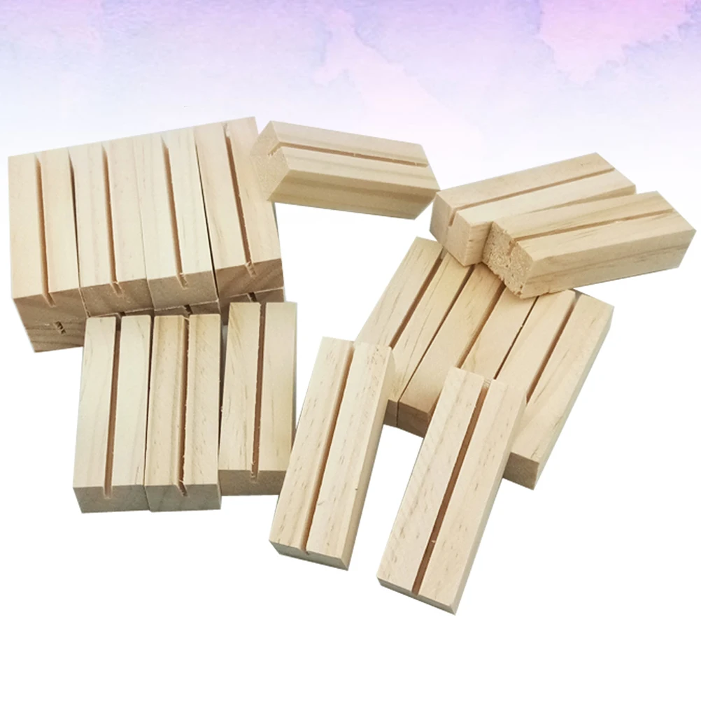 20pcs Desktop Note Holder Picture Table Photo Stand Business Card ID Menu Flat Base Wood Rectangle Design Wedding Party