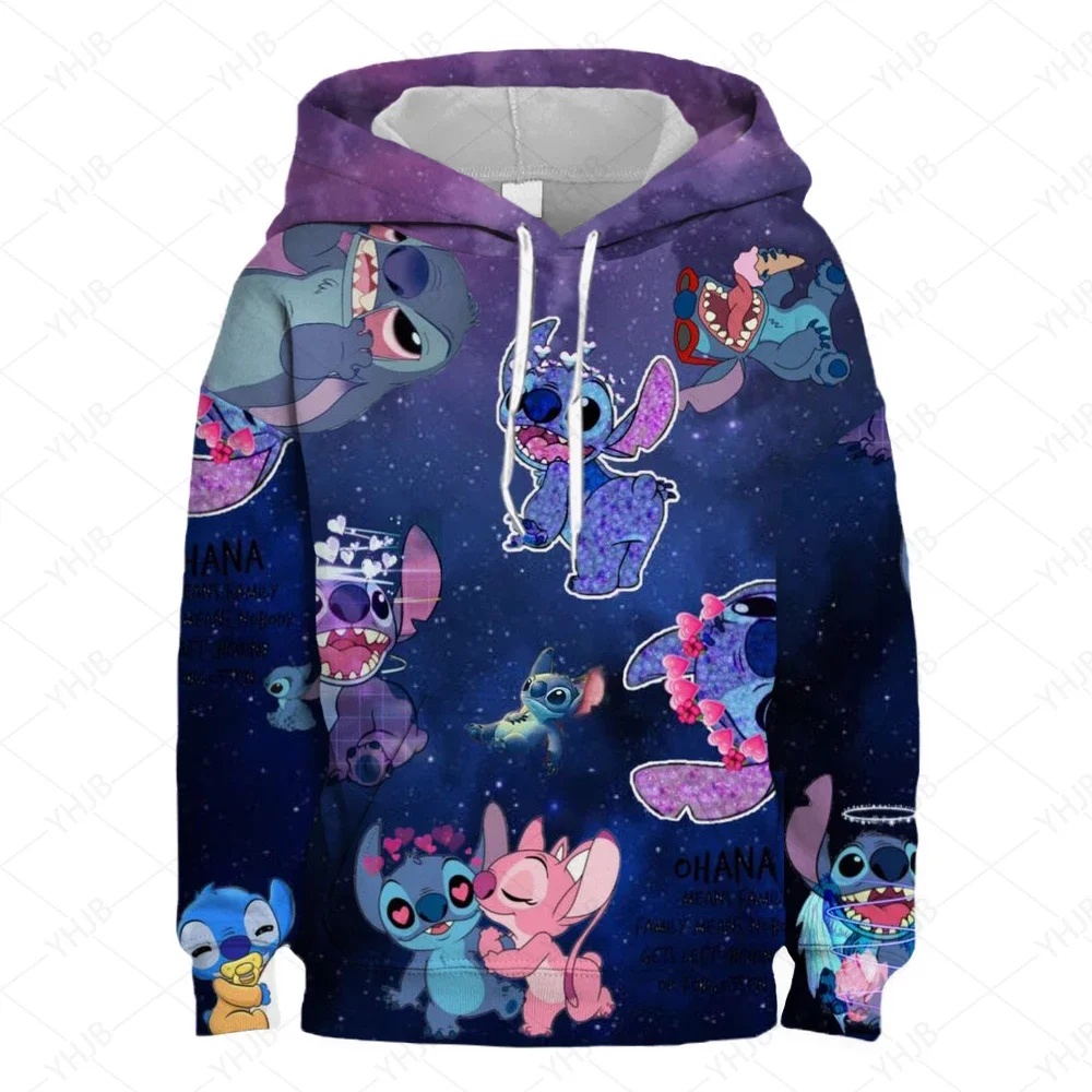 Sweat à capuche dessin animé Disney Stitch pour femme, vêtements de couple, arc d'anime, nouveau style, à la mode et décontracté, automne et hiver