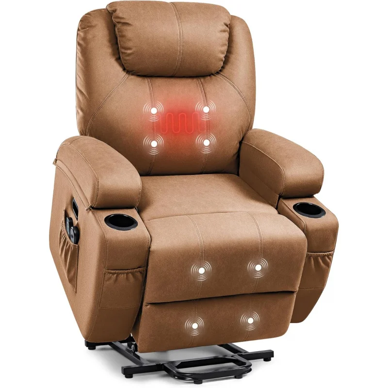 

QJUMMICO Power Lift Recliner с подогревом и массажем для пожилых людей, современный диван-кресло из искусственной кожи с подстаканниками, R