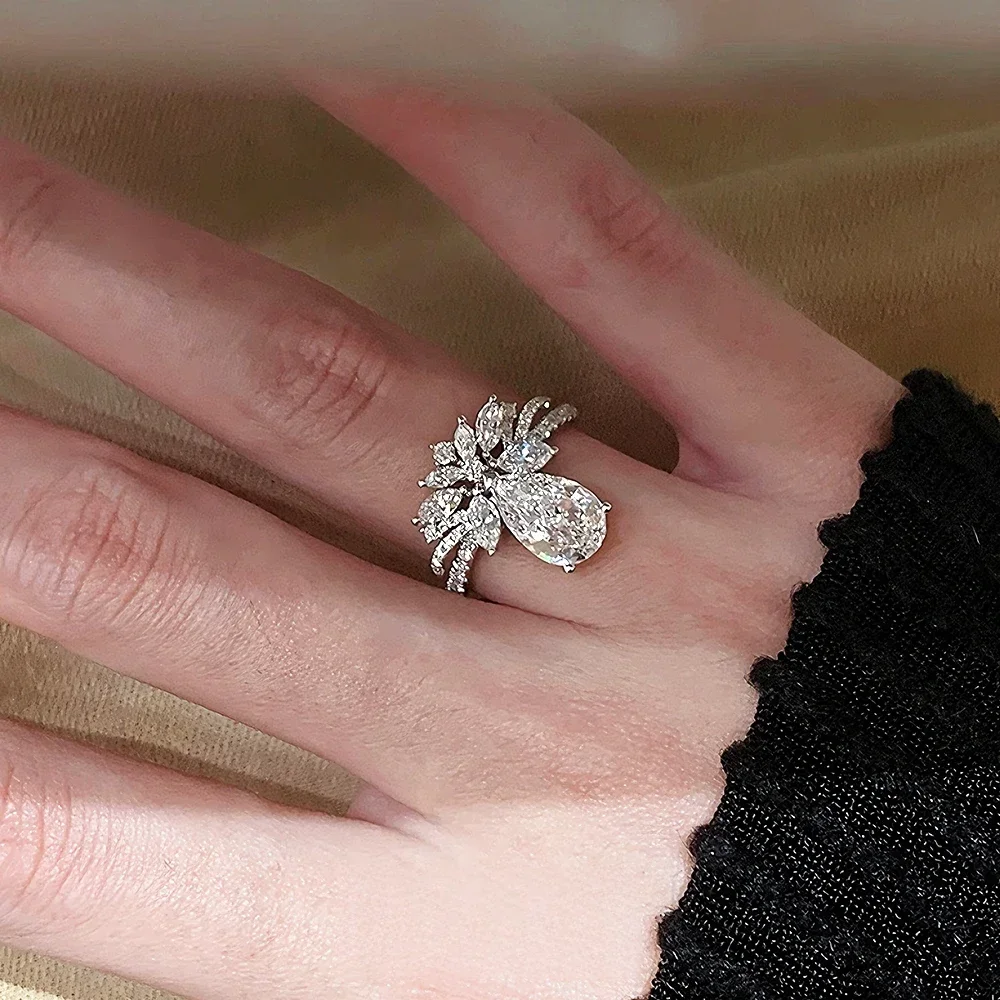 FCGJHW 2Carat Pear Moissanite Rings Pure S925...