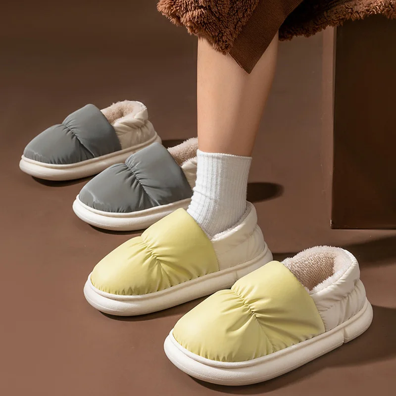 

2023 New Winter Toast Women Slippers Warm Plush Cotton Slippers Indoor Home Non-Slip Thick Sole Furry Shoes For Couples