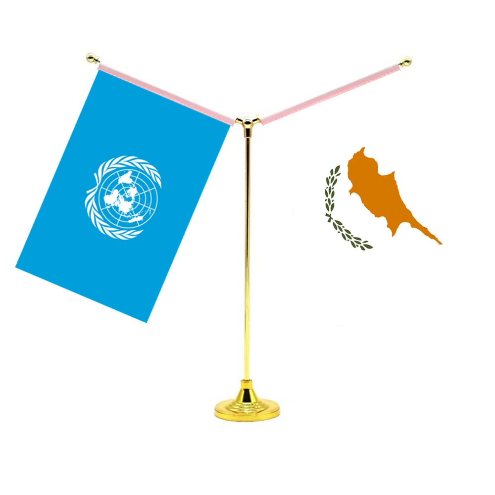 

14x21cm Mini Cypriots Flag Office Decoration With Two Flags Of The United Nations And Cyprus