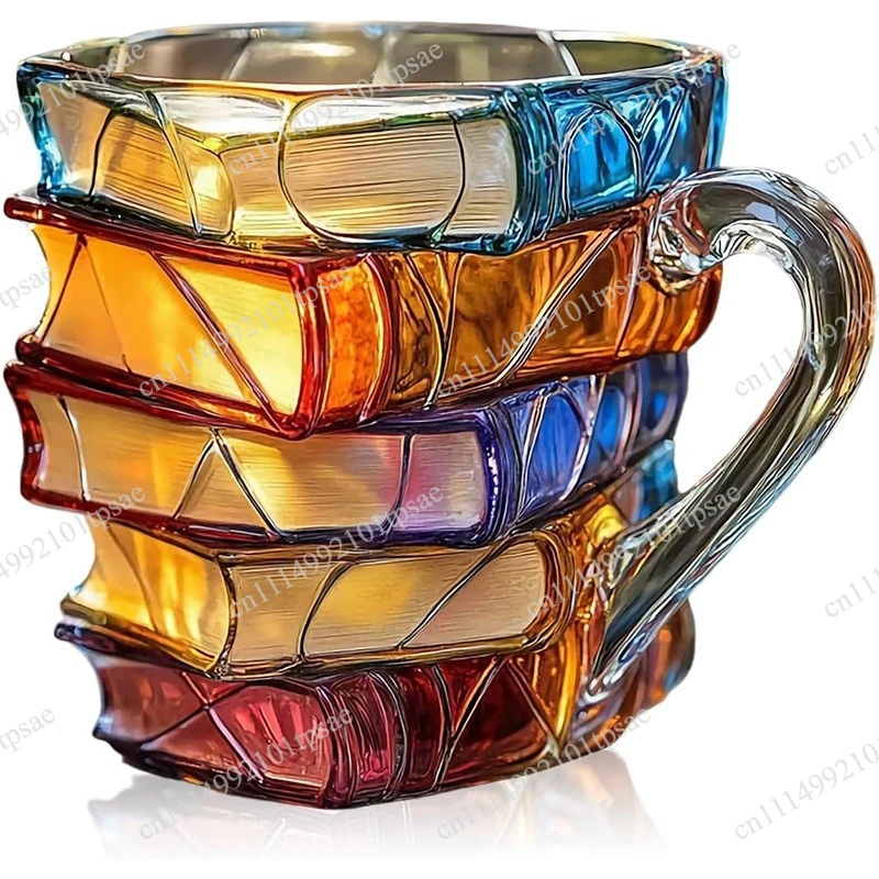 Painted Book Mug 3D Painted Book Coffee Mug Unique Book Stacking Resin