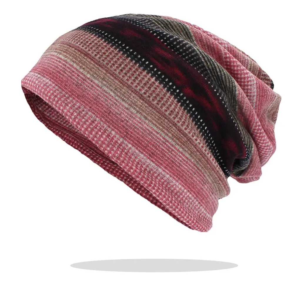 Multifunction  Autumn Winter Women Dual-use Hats Ladies Skullies Beanies Stripe Design Thin Girl Fashion Feminino Scarf BHT186