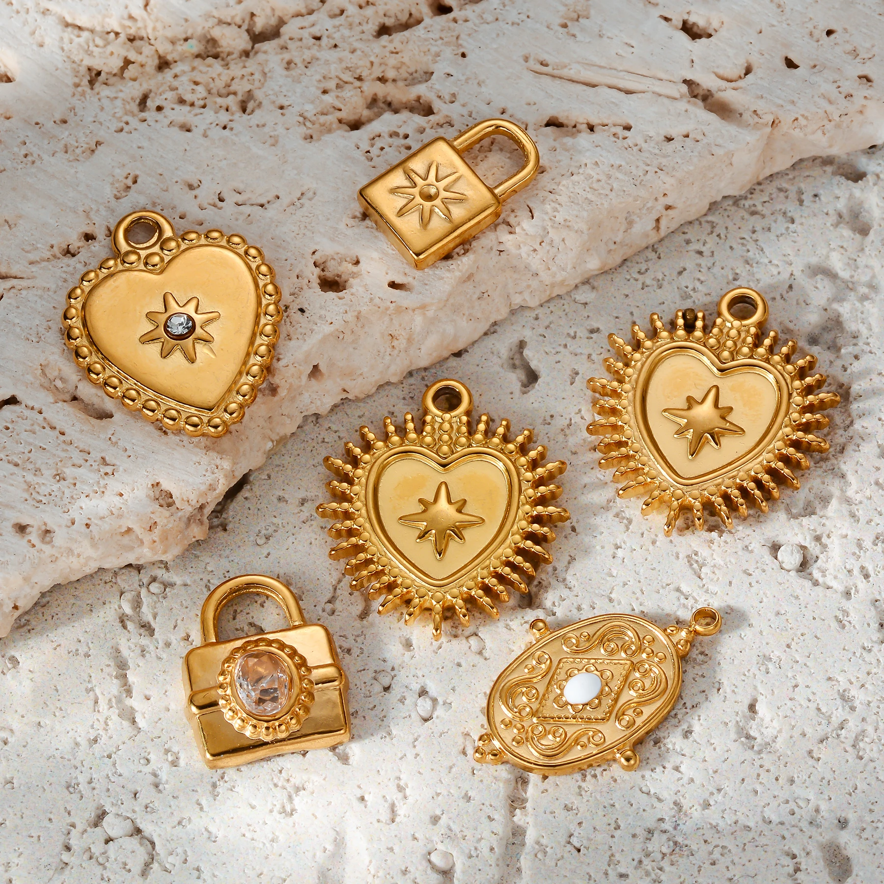 

4PCS 304 Stainless Steel Heart Charms Gold Plated Angel Sun Round life Tree Pendants For DIY Earrings Necklace Jewelry Making