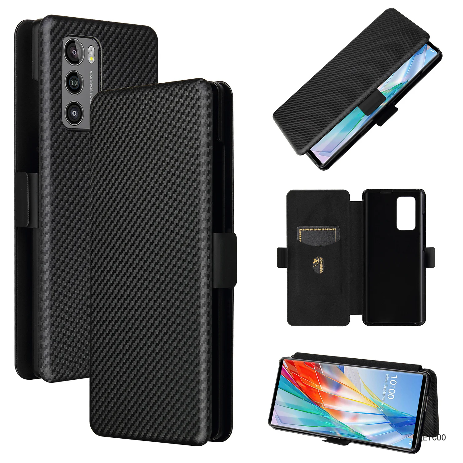 Carbon Fibre Cover Phone Case for LG Wing 5G LMF100N LM-F100N Non-slip Stand Holder Cover Anti-fall Shock Absorption Shell