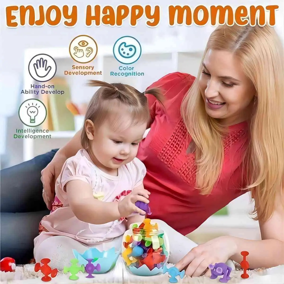 Suction Cups Children Toy Silicone Pieces Games Build Block Suction Bath Toy Sensory Fidget Sucker Toy for Kids 2 to 4 Years Old