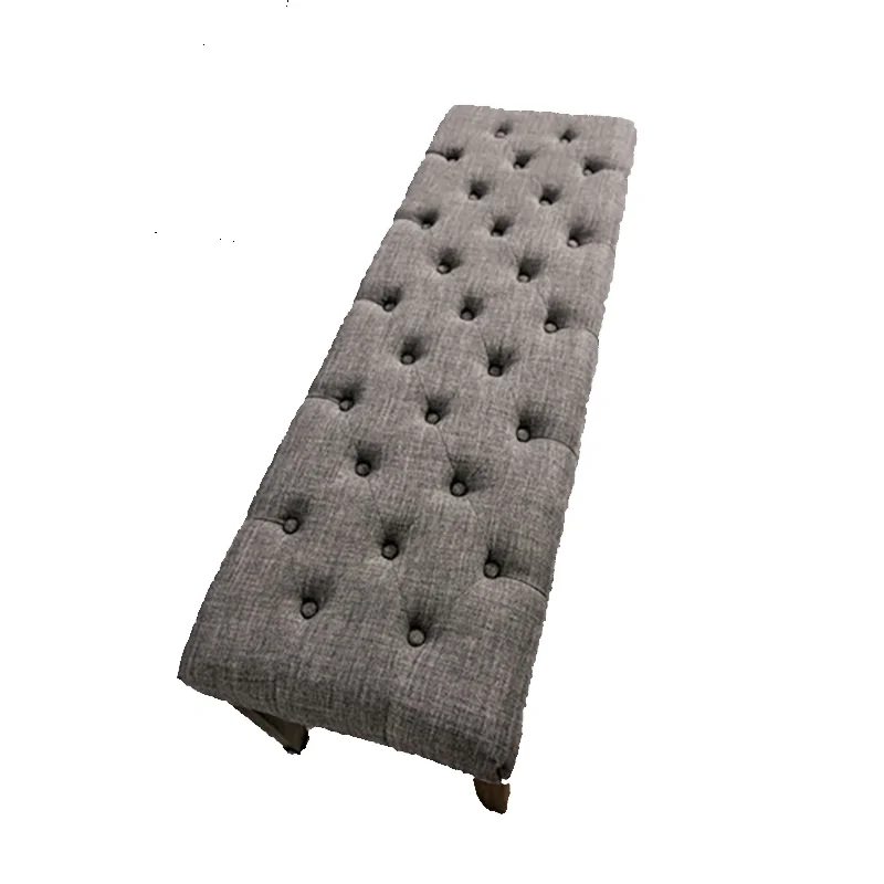 Silla clásica de madera maciza para el desayuno, asiento tapizado de lino con botones de banco, estilo rústico, Color gris claro, RV, 1 unidad