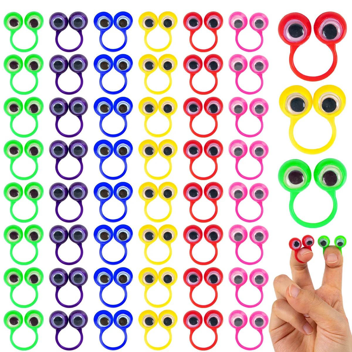 20/40pcs Cartoon Knuckles Plastic Eye Finger Rings Creative Kids Ring Toys Halloween Birthday Party Favor Gift for Children