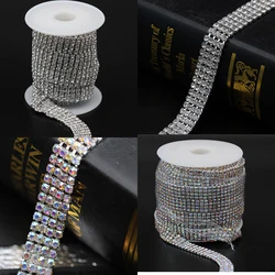 SS6-SS16 4Rows 10Yard/Roll Rhinestone Crystal For Cloth Applique Chain Bridal Wedding Dress Costume Trim DIY Sewing Accessories