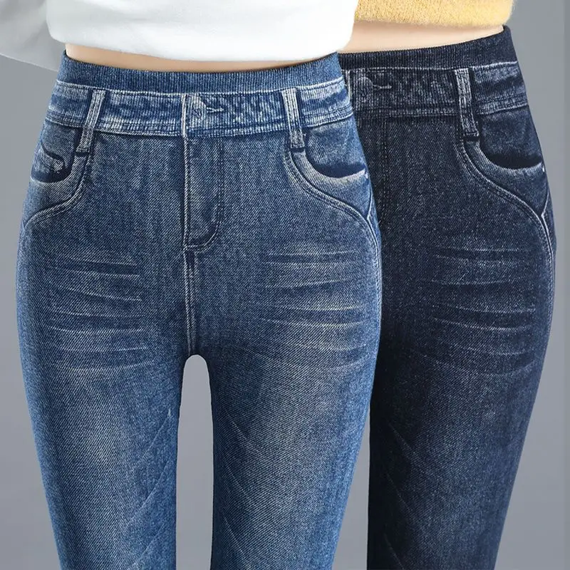 Leggings in Denim imitazione donna 2023 nuovi pantaloni a matita dimagranti a vita alta di grandi dimensioni pantaloni Skinny in vita elastici Casual di moda