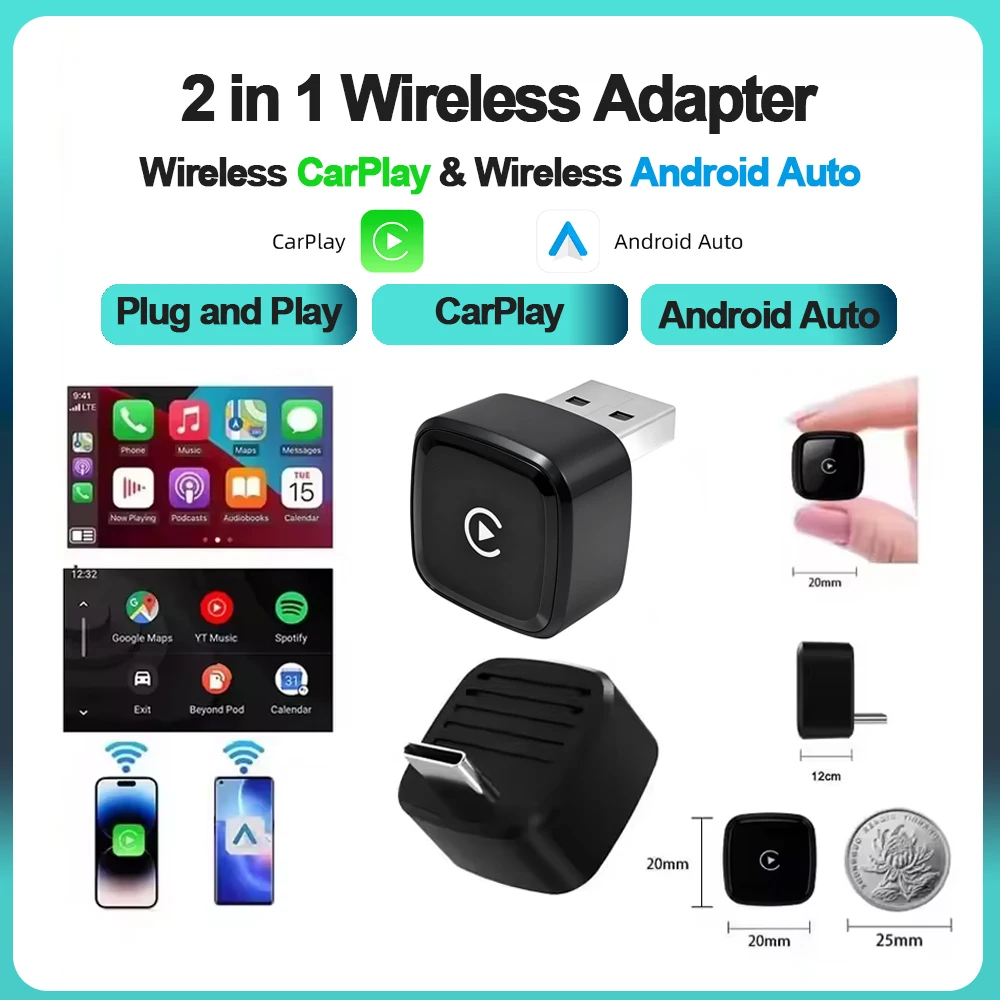 2-in-1 USB Wireless CarPlay Adapter für Carplay und Android Auto Adapter 5,8 GHz WiFi Automatische Verbindung Kabelgebunden zu Kabellos