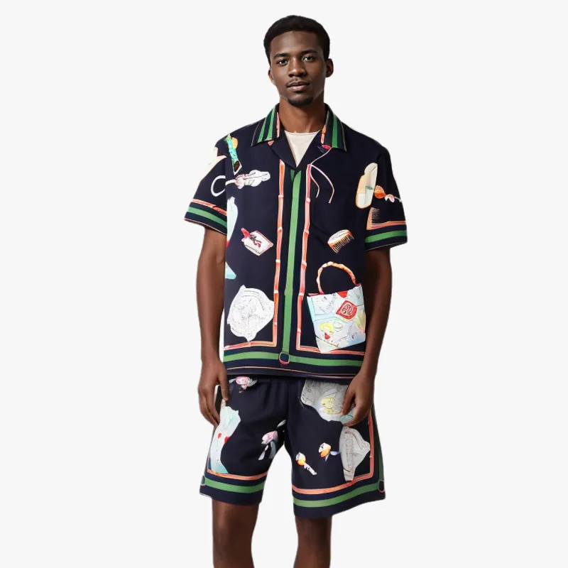 

Men's Luxury Short Sleeve Hawaiian Shirt Suits Horse Jewelry Printed Vacation Outfits 2024 Casual Button Down Two Piece Sets
