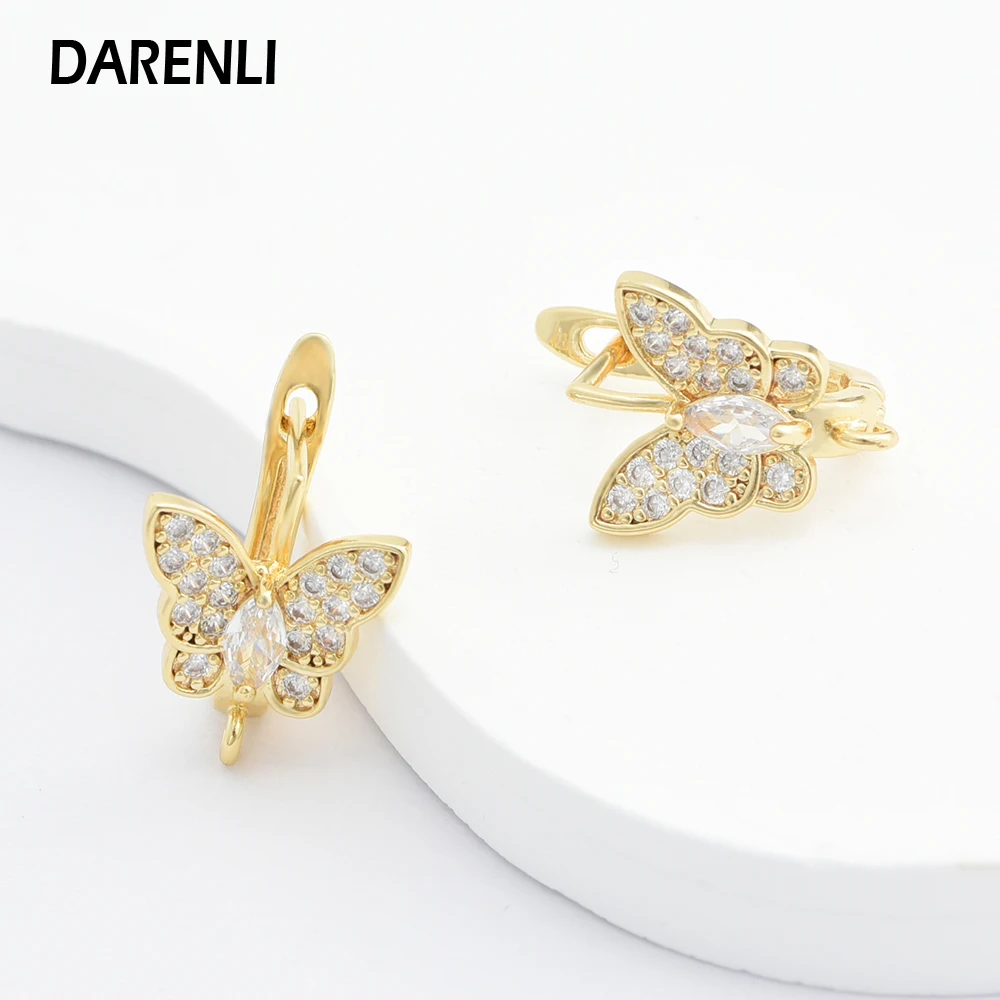 DARENLI 1 คู่ผีเสื้อทองเหลืองตะขอต่างหูอุปกรณ์เสริมZircon 18Kทอง/โรเดียมชุบเครื่องประดับDIYวัสดุOriginal