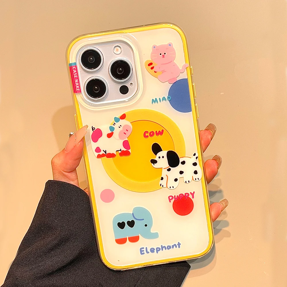 

Чехол для телефона с магнитной ручкой и 3D милыми животными для IPhone 16, 15, 14, 13, Pro Max, беспроводная зарядка, держатель-подставка Magsafe, мультяшный чехол