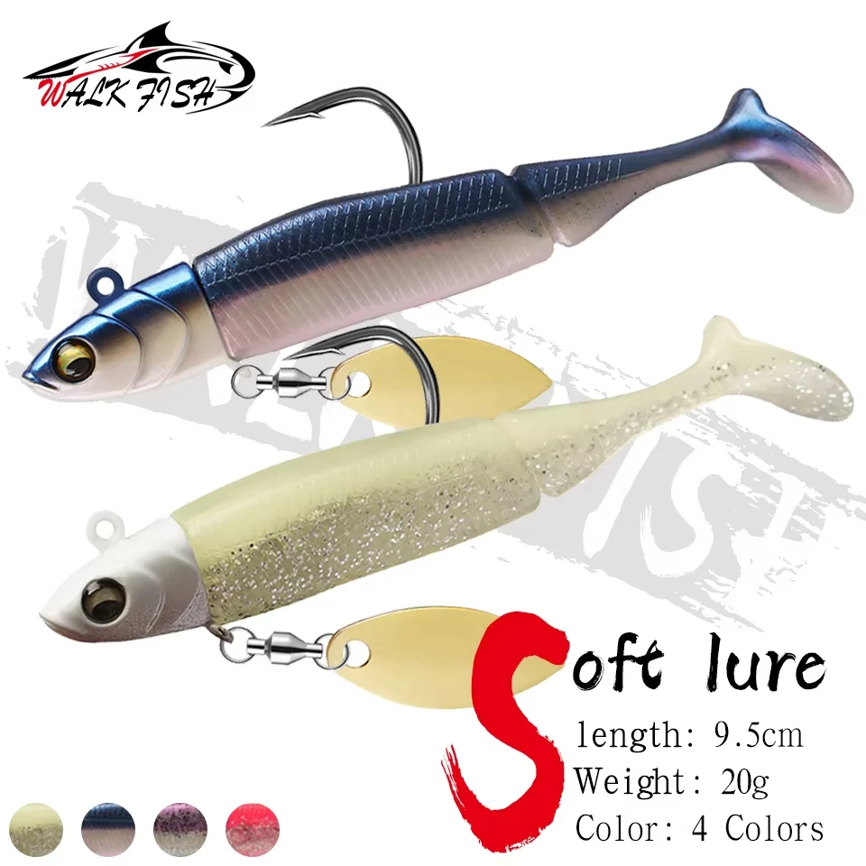 WALK FISH 9,5 cm 20 g weicher Köder Wobbler künstliche Blei Jig Kopf Silikon weicher Köder mit Pailletten T-Schwanz Jigging Meeresangelköder