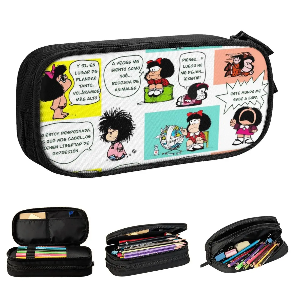 cute mafie cartoon mafalda pencil case lapis kawaii anime porta caneta para menina e menino material escolar zipper papelaria bolsas 01