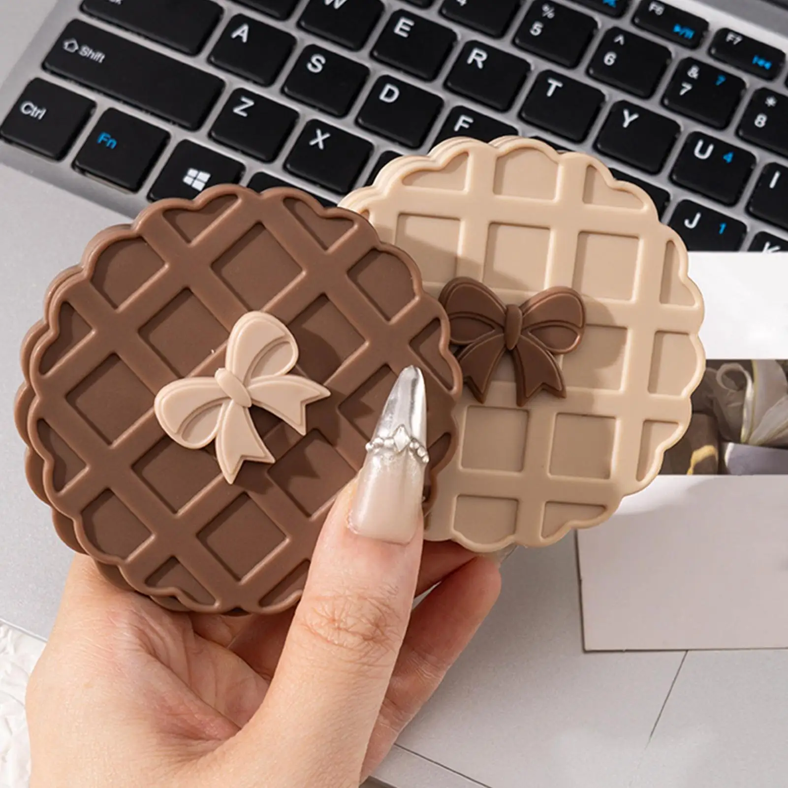 Purse Mirror Waffle Pattern Pocket Makeup Mirrors Round Cosmetic Accessories for Checking Appearance Hair Styling Outdoor