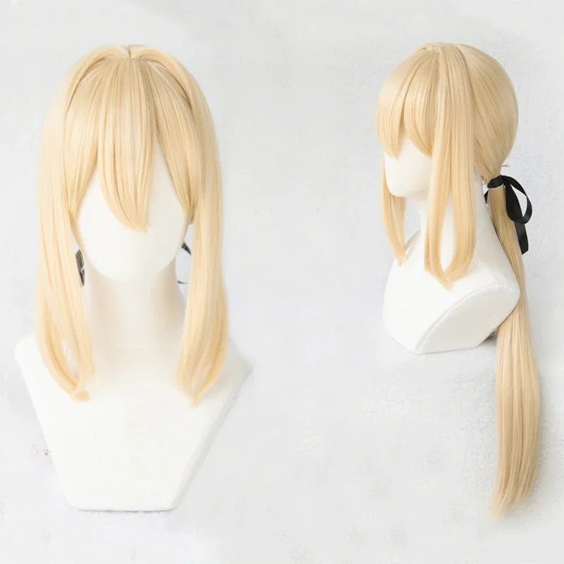 Violet Evergarden Straight and Braid Cosplay Wig para mulheres, perucas de cabelo resistentes ao calor, loiro claro, Harajuku, Natal, Halloween