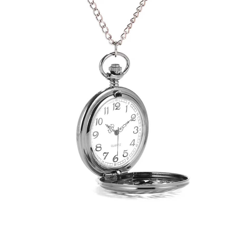 Black Arabic Digital Personality Delicate Gifts White Face Roman Lettering Large Flip Pocket Watch