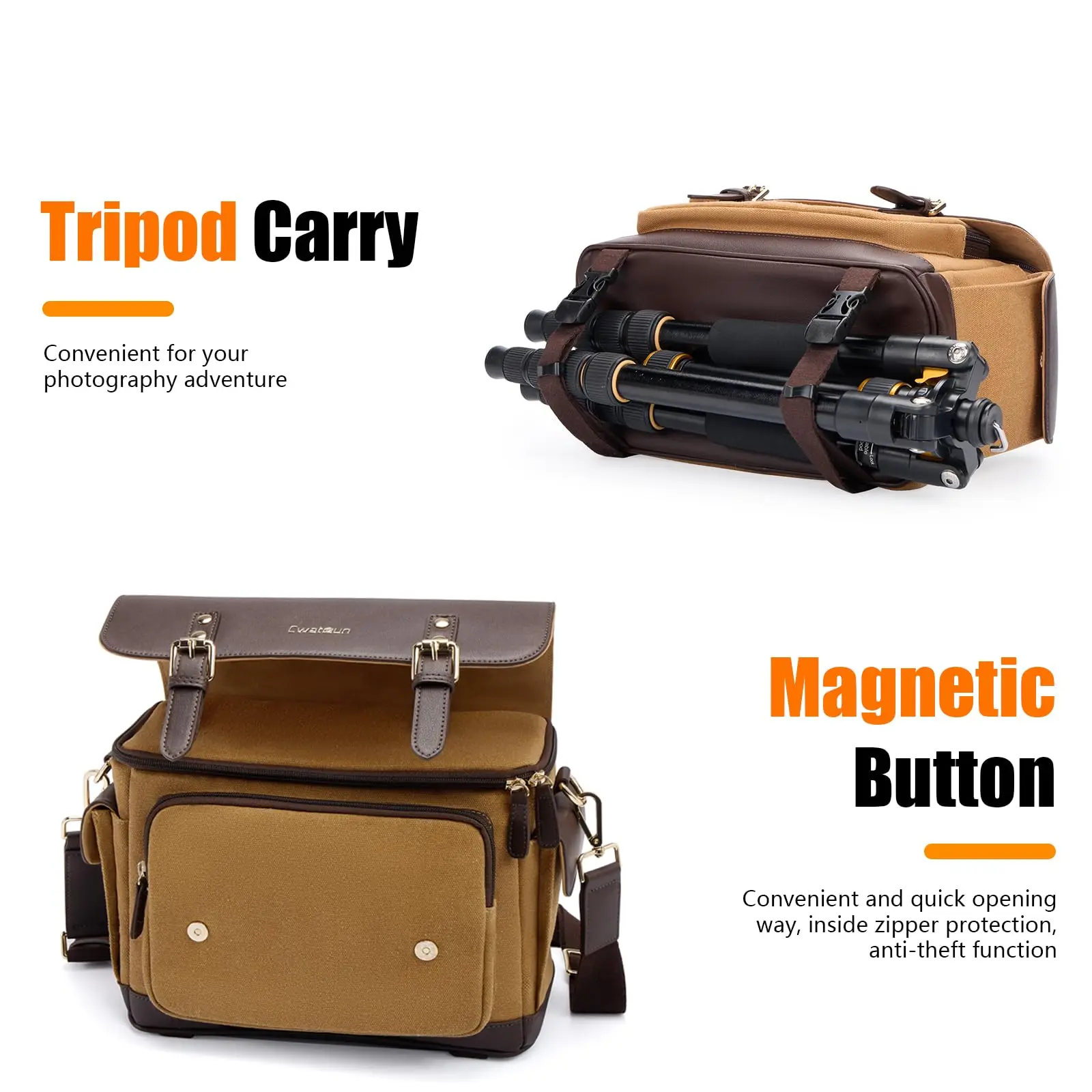 حقيبة كتف للكاميرا، حقيبة ساعي البريد للكاميرا ذات رفرف جلدي عتيق، حقيبة تصوير DSLR/SLR/بدون مرآة مع حامل ثلاثي القوائم