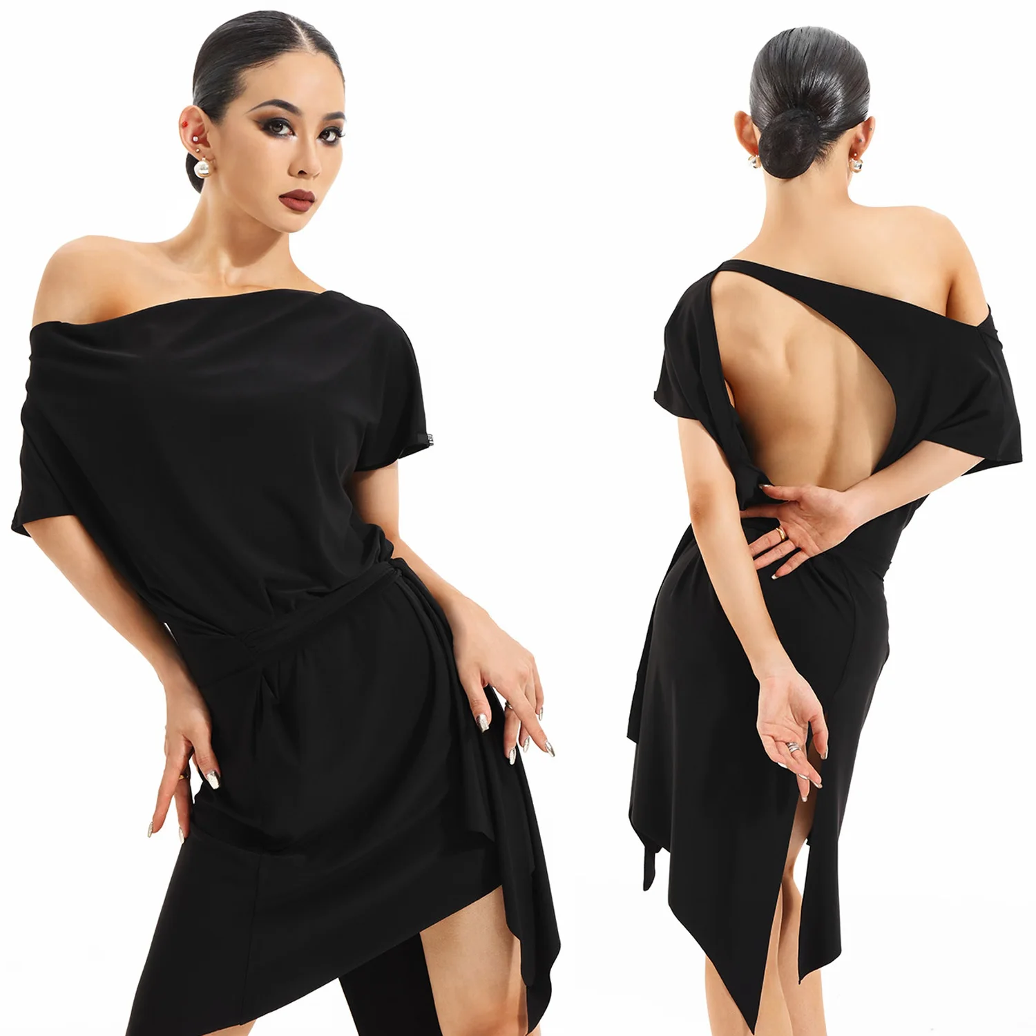 

Design Sense Irregular Latin Dance Dress Black Loose Practice Clothes Women Rumba Dance Clothes Club Salsa Dance Wear DNV21506