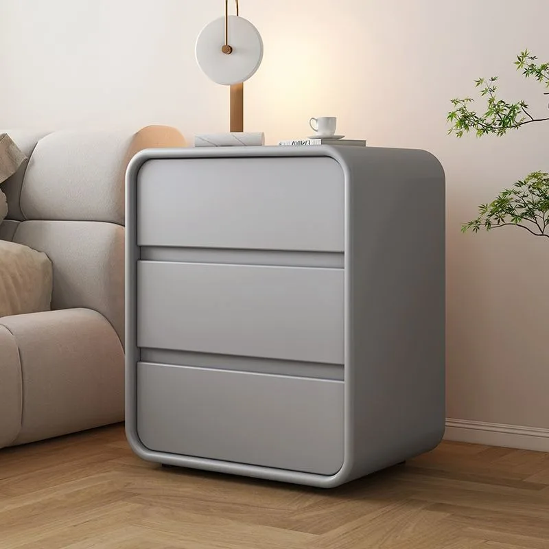 

Cream wind bedroom solid wood bedside table household simple installation-free three-pump locker light luxury microfiber leather