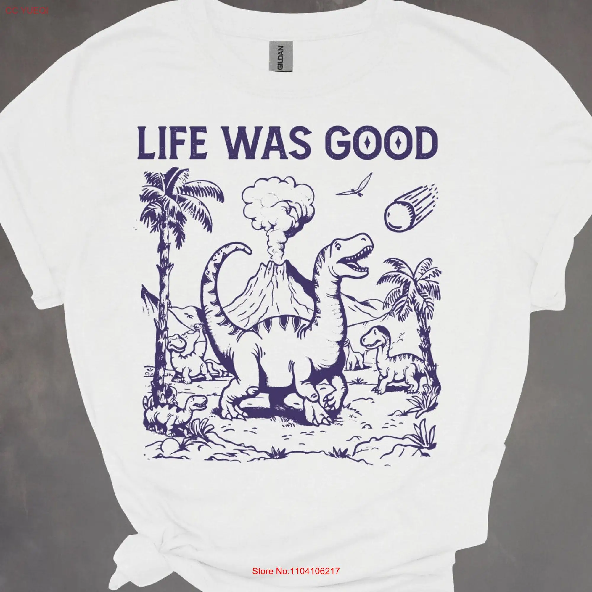 Life Was Good Retro Dinosaur T Shirt Vintage 90s Dino Silly Funny s Y2k Clothing long or short sleeves