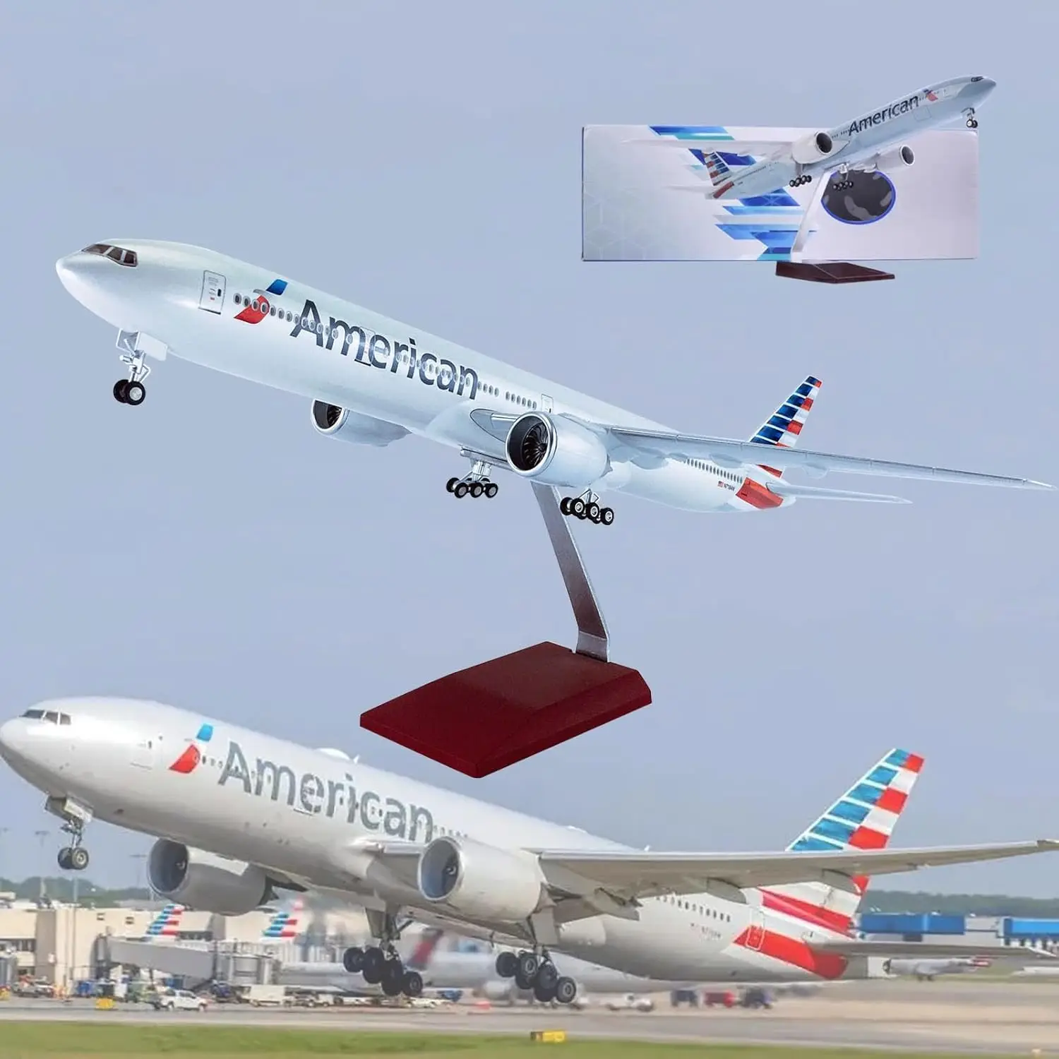 

47cm Scale Plane B777 American Air Airlines Collectible Aircraft 1:157 Scale Resin Toy Planes With Light And Wheel Aviation