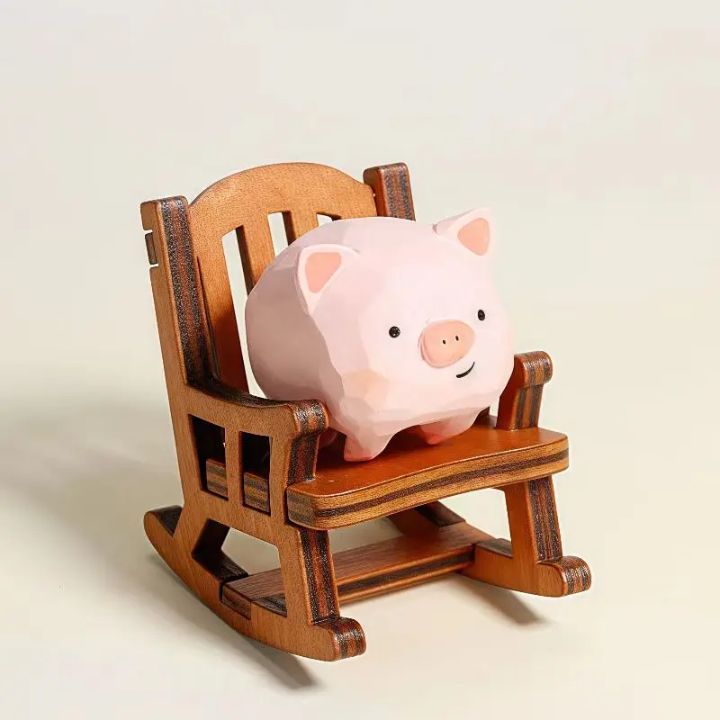 

Handmade DIY Miniature Rocking Chair Cute Creative Pig Statue Room Decoration Sculpture Table Decoration