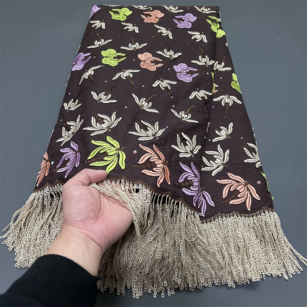 

2026 High Quality Polish Luxe lace(5 yards )African Nigerian Pure Tulle Damask Lace Fabric Embroidery Party Dress Sequins Cotton