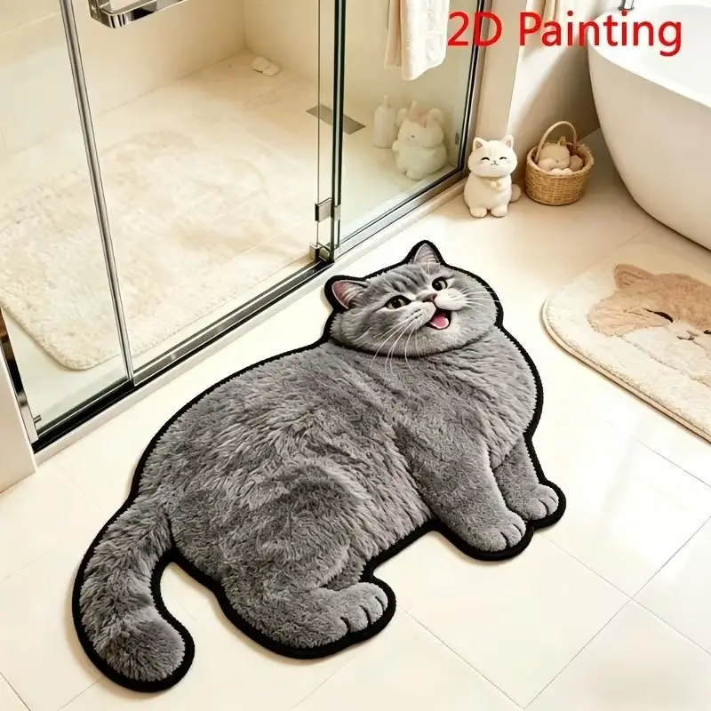 VIKAMA Cute Cat Shaped Plush Area Rug Washable Anti Slip Alfombra For Bedroom Bay Window Dressing Table Pet Lover Home Decor view 2