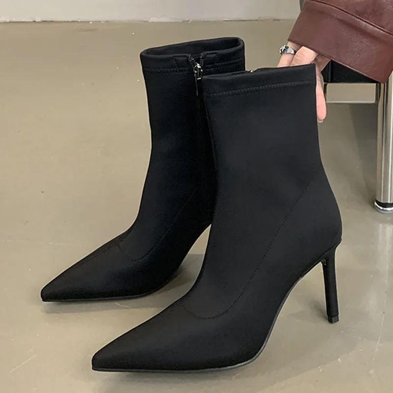 

Eilyken/модные пикантные женские ботильоны на тонком высоком каблуке, уличная обувь с острым носком, на молнии, Botas De Mujer