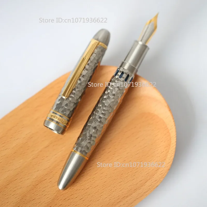 Stylish MAJOHN Ti136 Premium Titanium Alloy Piston Fountain Pen Metal Hammer Pattern Version EF/FM Fountain Pen Writing Gift Pen