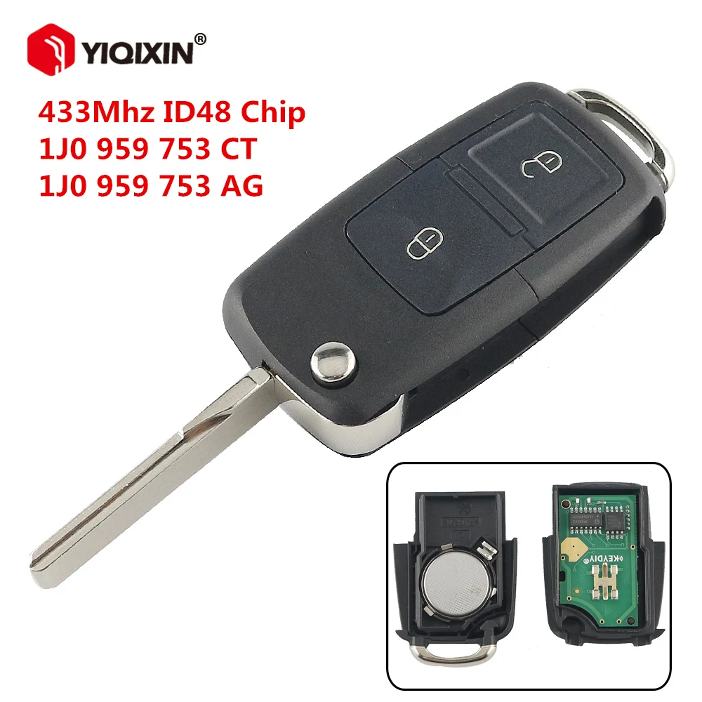 YIQIXIN Flip Remote Car Key For VW Volkswagen Golf Bora Polo B5 Passat Tiguan Touran Seat Skoda 434MHz ID46 Chip 1JO959753N