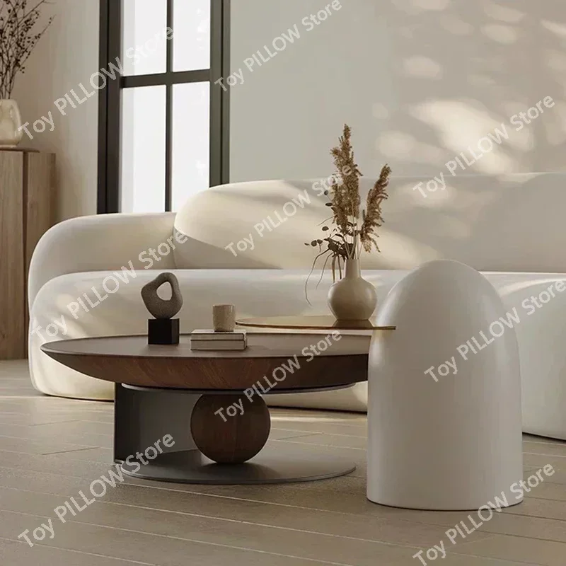 Italian coffee table luxury modern retro wooden living room  cabinet circular metal frame leg countertop center